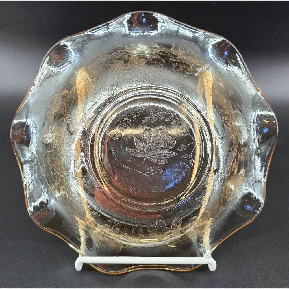 Vtg Jeannette Floragold Glass Bowl 9.5